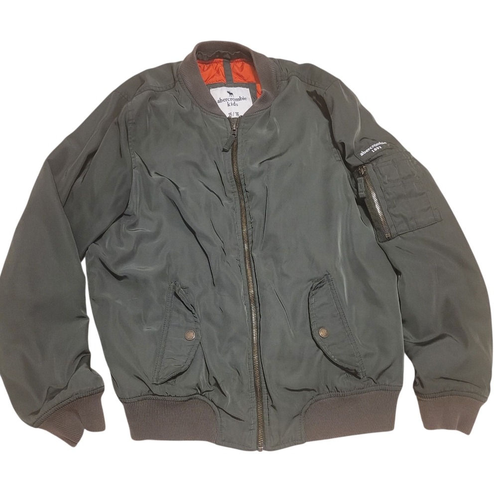 Kids Abercrombie & Fitch Gray Bomber Jacket Size 15/16 - Picture 9 of 10